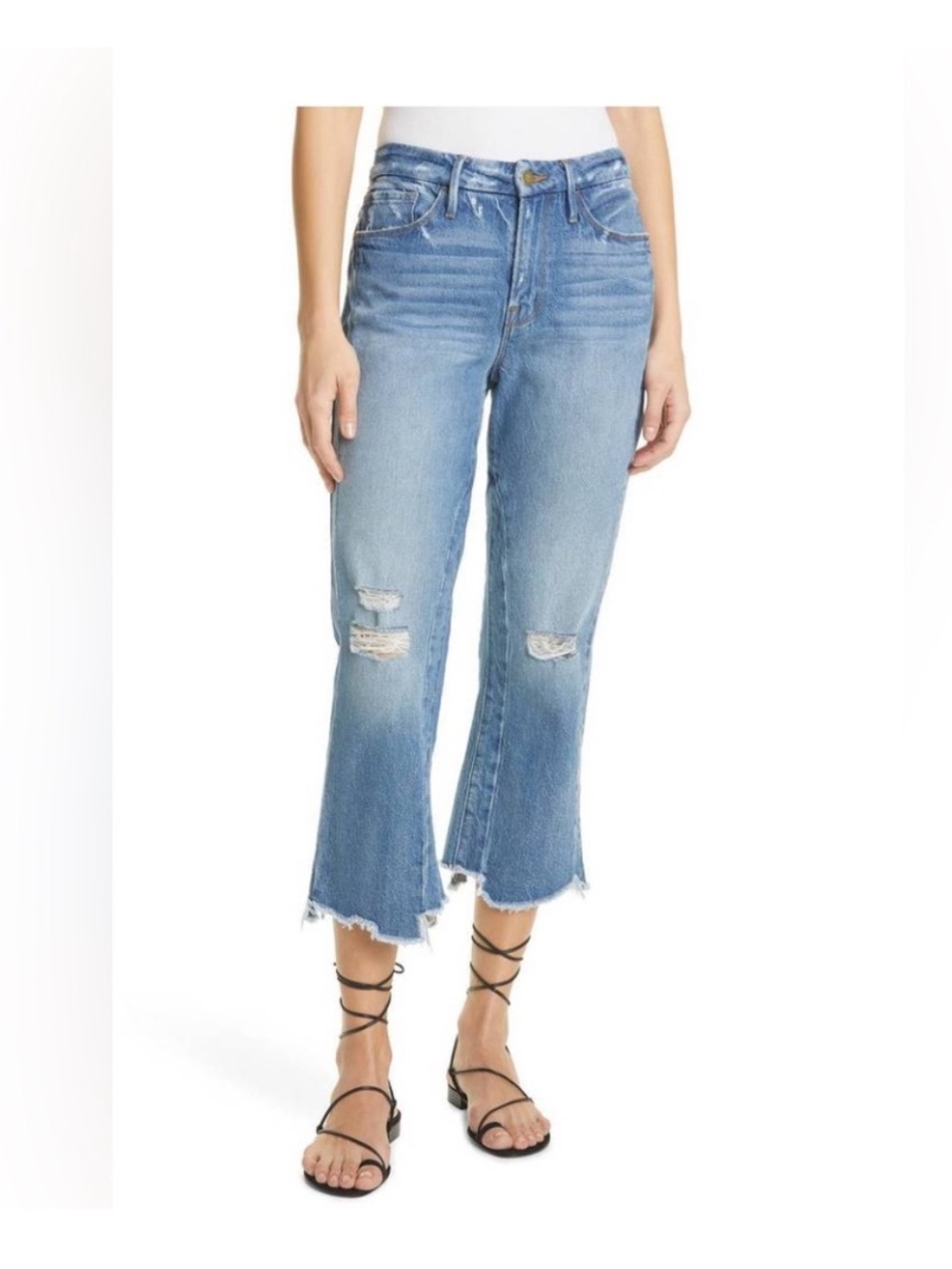 Frame Le Crop Mini Boot Masonic Jagged Edge Distressed High Rise Jeans